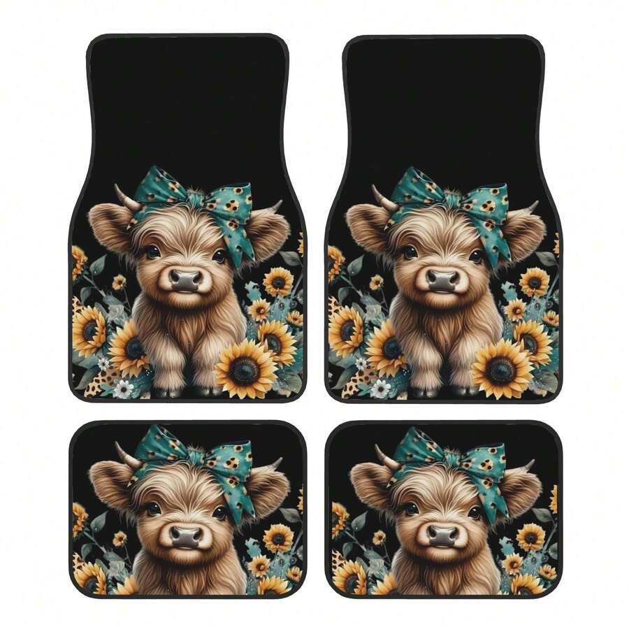 Cow Mat Rubber - 4-Piece Highland Cow Car Floor Mats