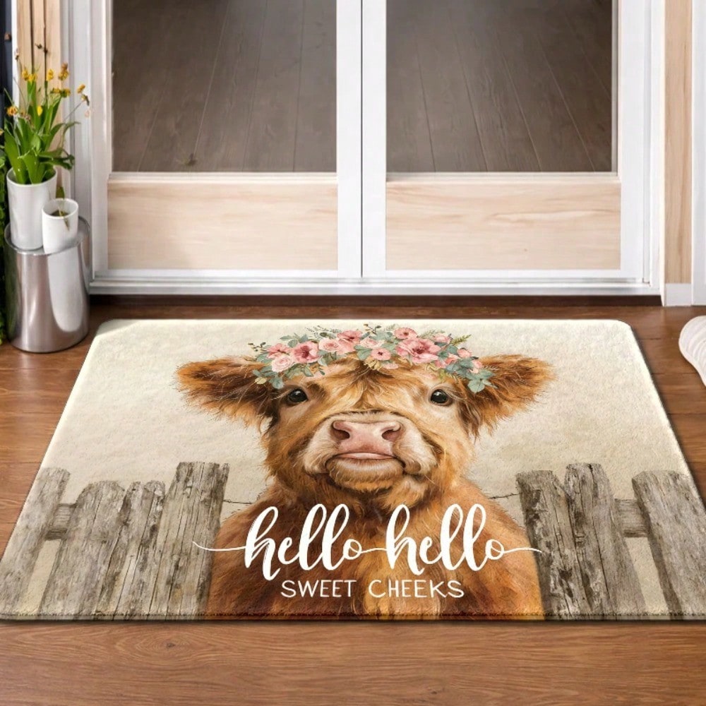 1PC, Cute Highland Cow with Fl - Cow Mat Rubber 评论和价格