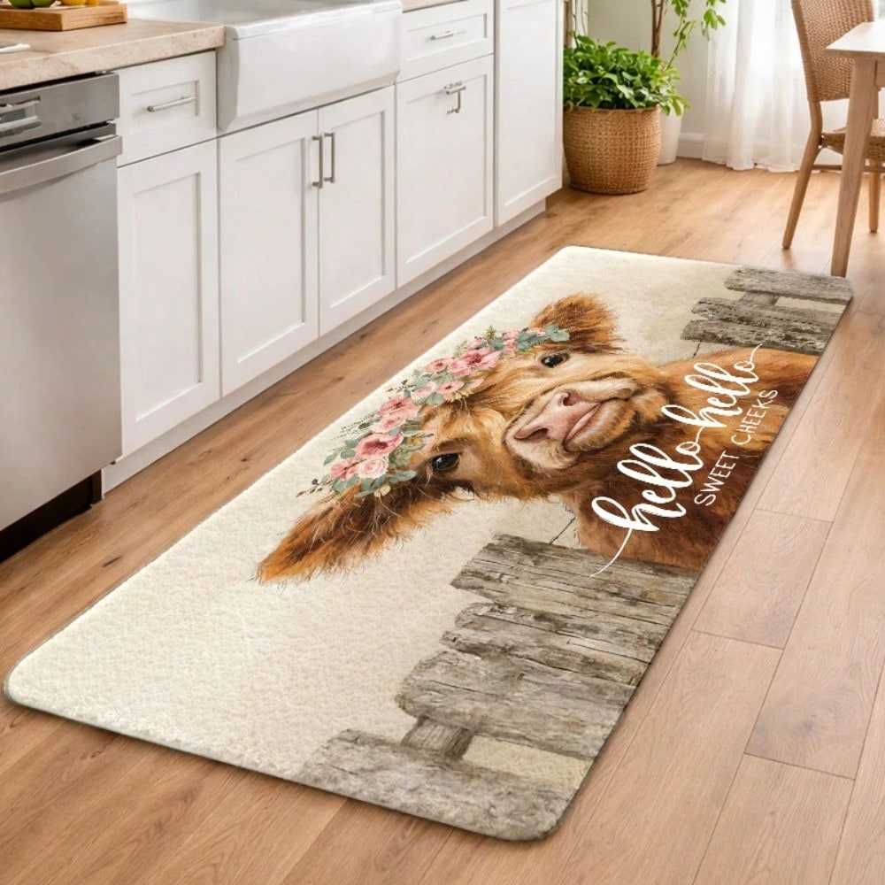 1PC, Cute Highland Cow with Fl - Cow Mat Rubber 评论和价格