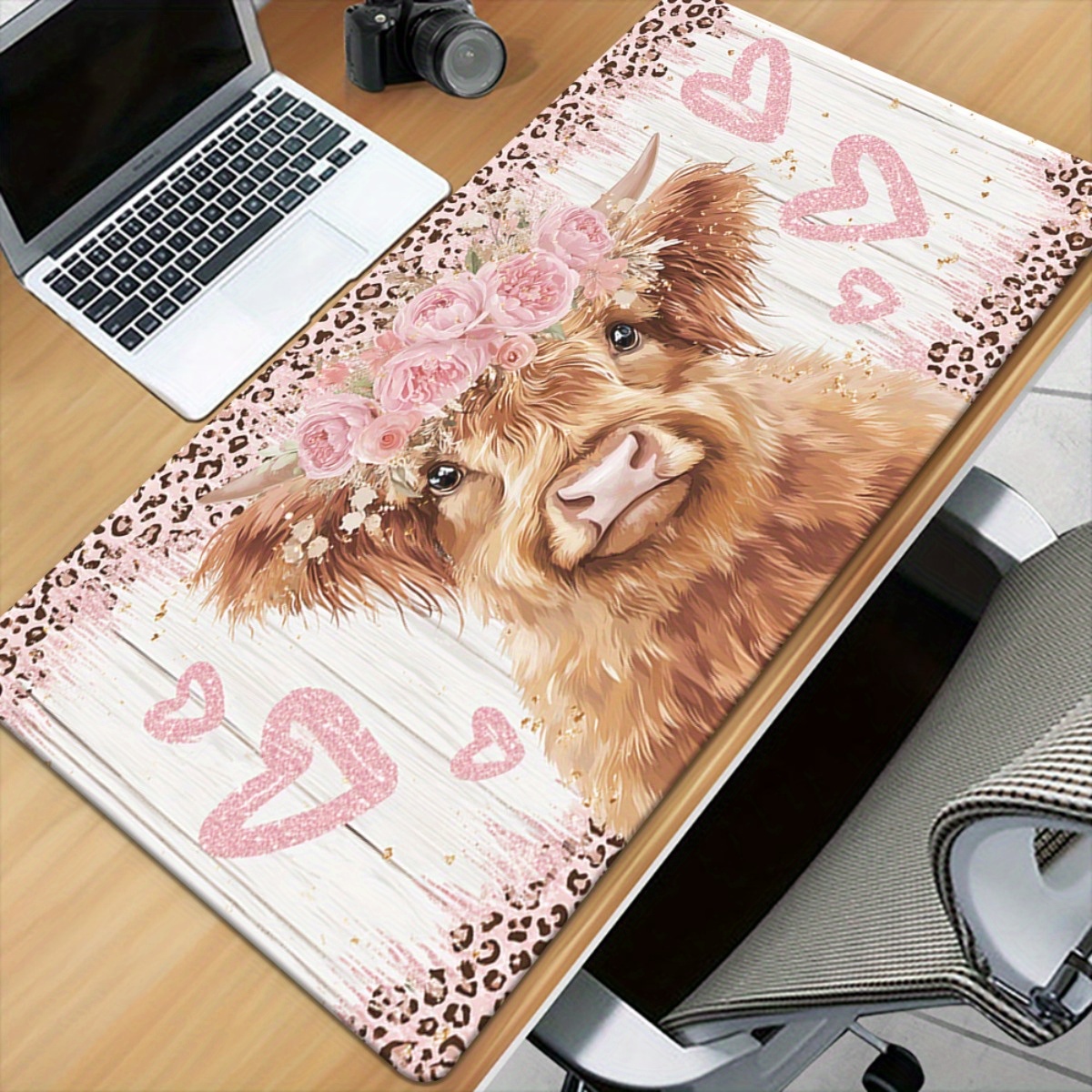 Highland Cow Desk Mat Pink Flo - Cow Mat Rubber 评论和价格