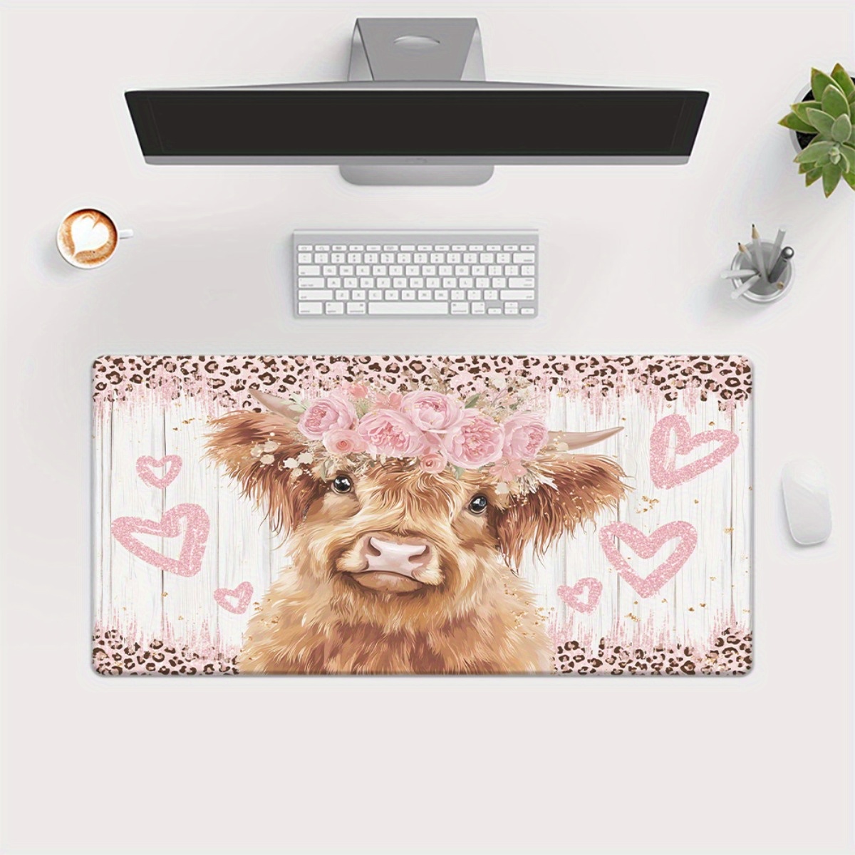Highland Cow Desk Mat Pink Flo - Cow Mat Rubber 评论和价格