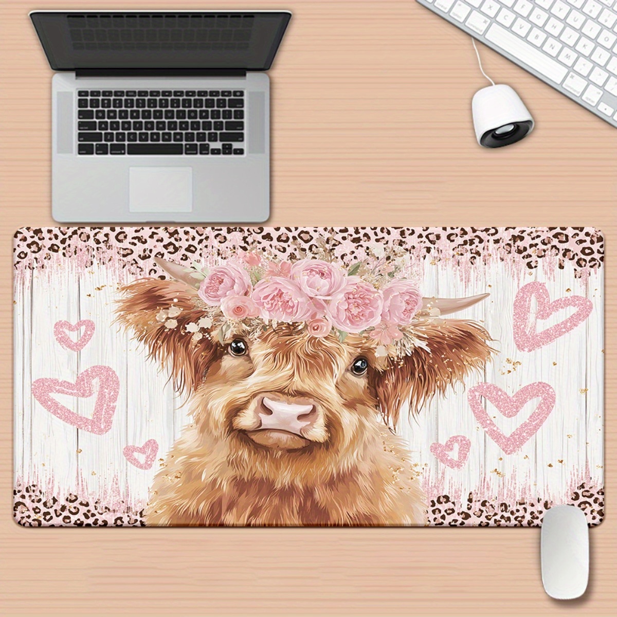 Highland Cow Desk Mat Pink Flo - Cow Mat Rubber 评论和价格