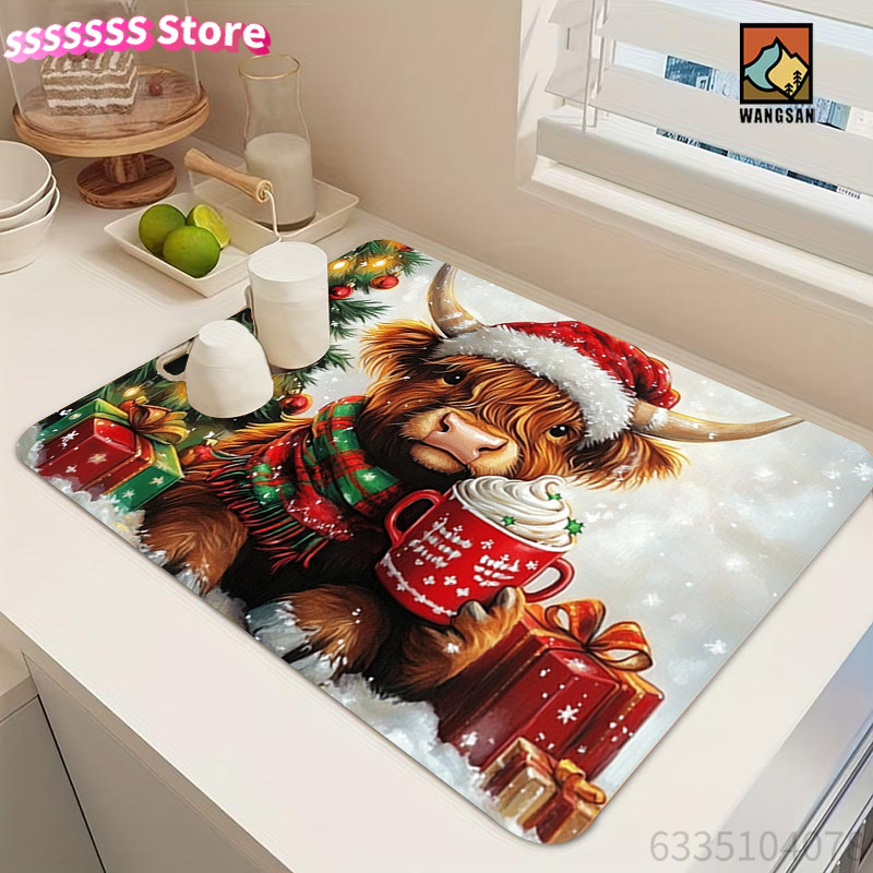 Highland Cow and Christmas Tre - Cow Mat Rubber 评论和价格