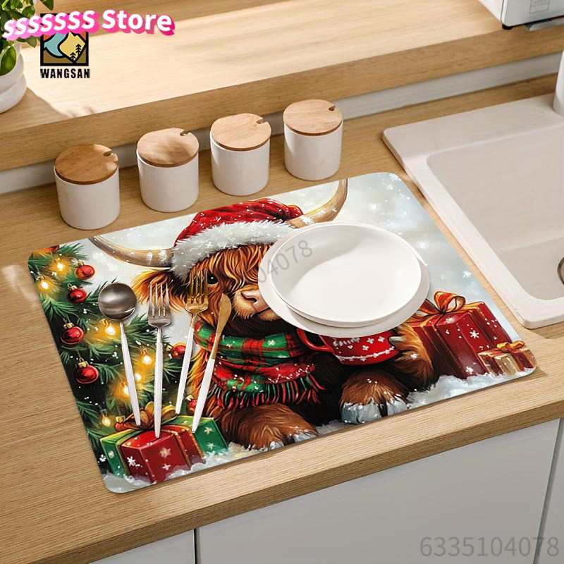 Highland Cow and Christmas Tre - Cow Mat Rubber 评论和价格