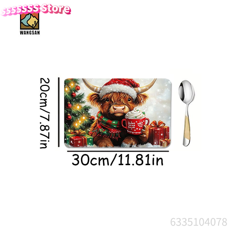 Highland Cow and Christmas Tre - Cow Mat Rubber 评论和价格
