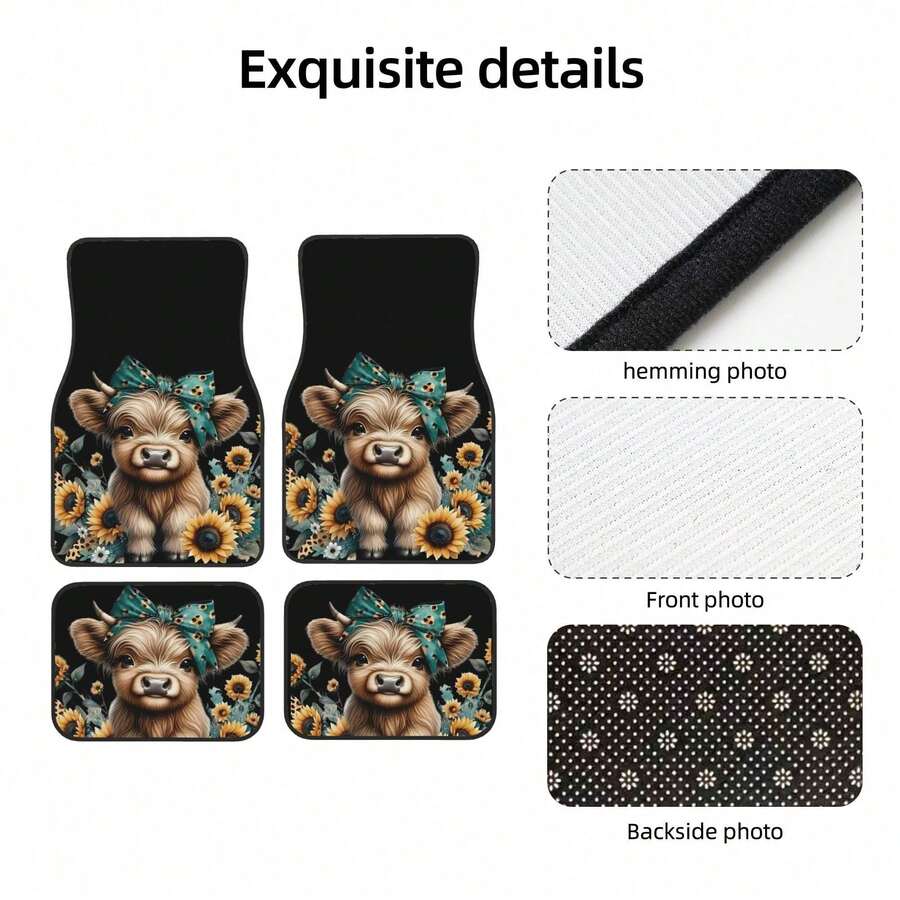 4-Piece Highland Cow Car Floor - Cow Mat Rubber 评论和价格