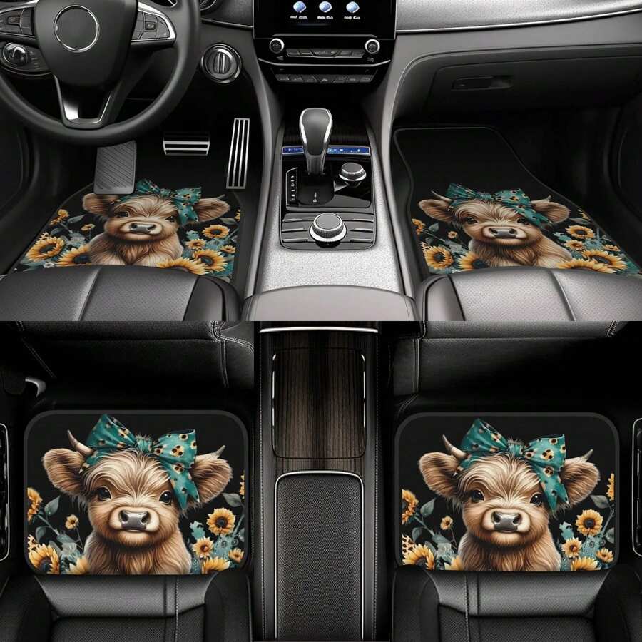 4-Piece Highland Cow Car Floor - Cow Mat Rubber 评论和价格