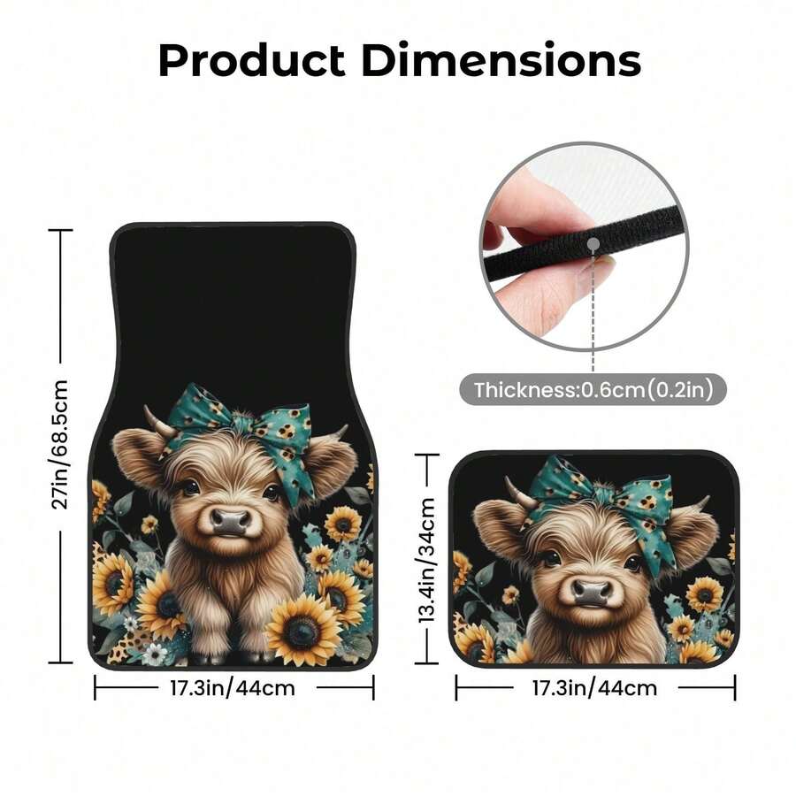 4-Piece Highland Cow Car Floor - Cow Mat Rubber 评论和价格